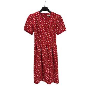 Vintage 90s Kathie Lee Floral Midi Dress 10 Tie Back Shoulder Pads A-Line